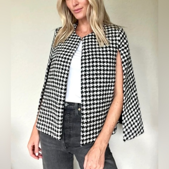 🖤 NWT! Houndstooth Cape Jacket - Picture 1 of 8